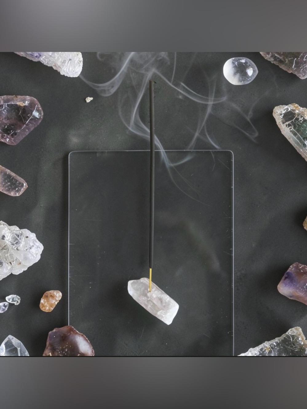 Crystal Quartz Incense Holder with 4 packs of incense sticks